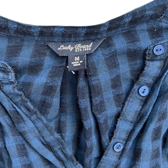 Lucky Brand Blue Checked Cotton Knit Top M - Picture 3 of 4
